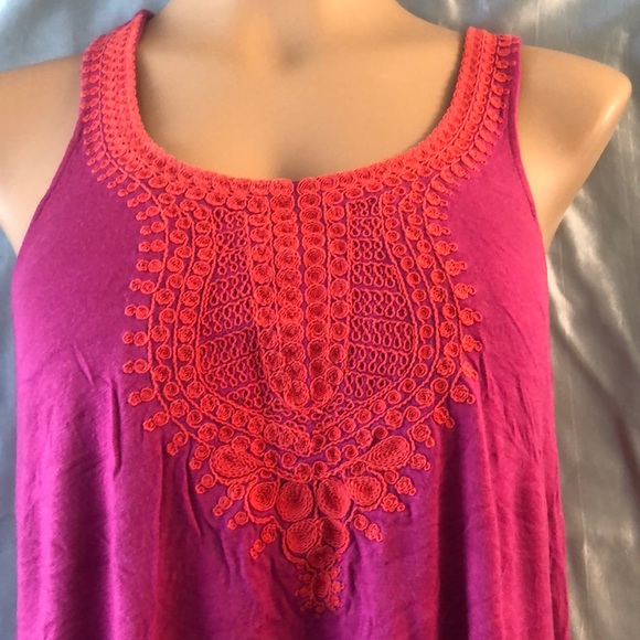 Pink boho hi lo racerback rayon tank top, M - Picture 2 of 7